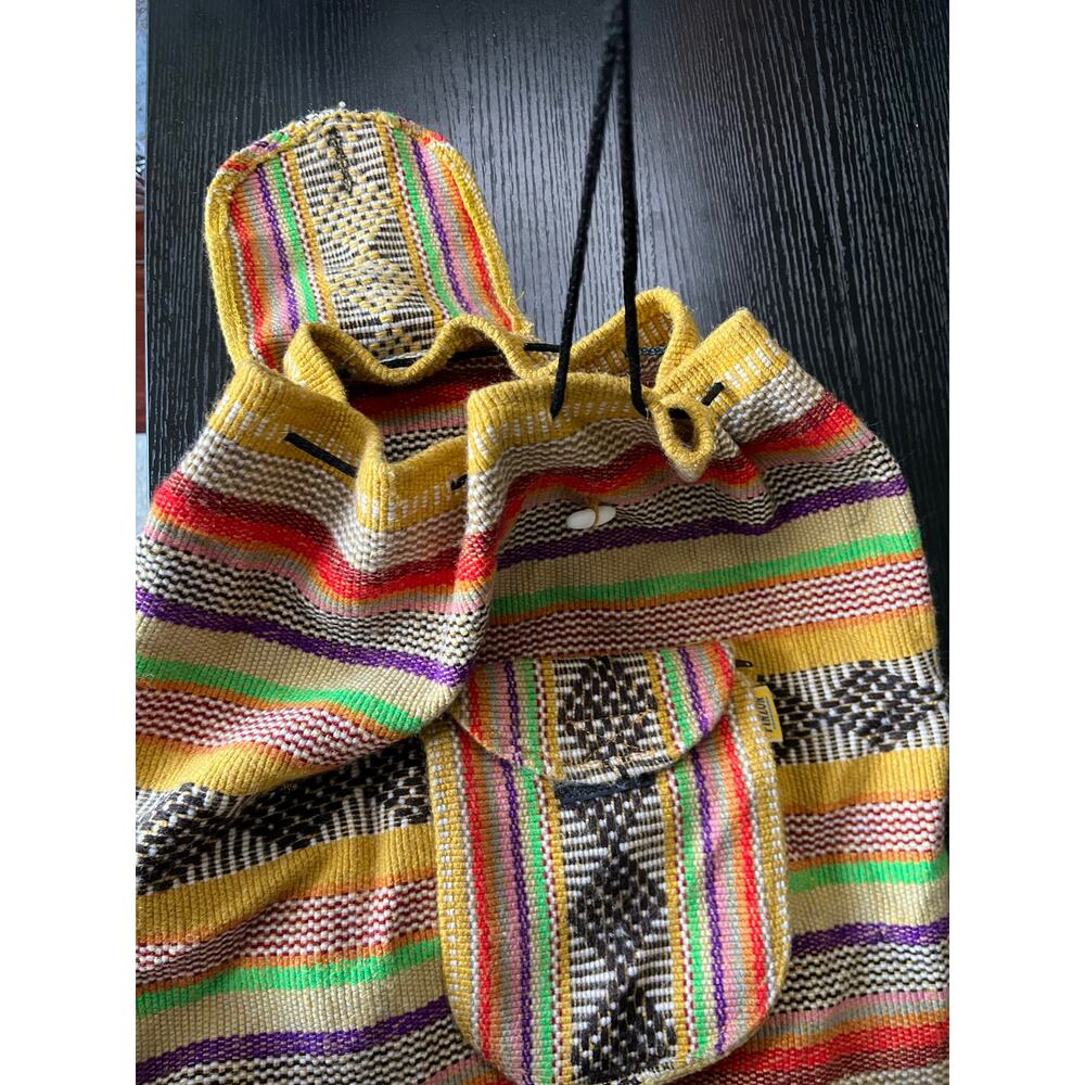 Funky Boho Striped Earthy Rustic Woven Drawstring Backpack - Picture 7 of 9